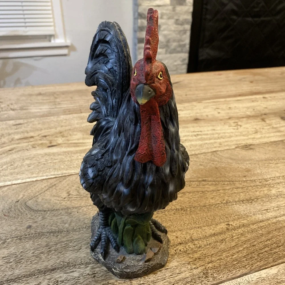 Cute Unique, Resin Black Gray Rooster Chicken farmhouse, decor